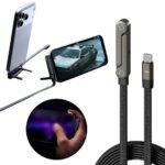 كابل بيانات قابل للطي مع حامل سريع الشحن، سلك بيانات 2 في 1، حامل قابل للطي للهاتف والتابلت، منفذ USB-C إلى منفذ USB-A إلى منفذ USB-C